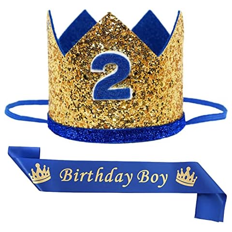 Maticr Shiny 2nd Birthday Crown Baby Boy Prince Headband Party Supplies (Large Gold Royal 2) Cover