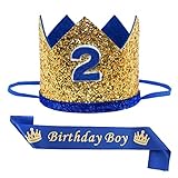 Maticr Shiny 2nd Birthday Crown Baby Boy Prince Headband Party Supplies (Large Gold Royal 2)
