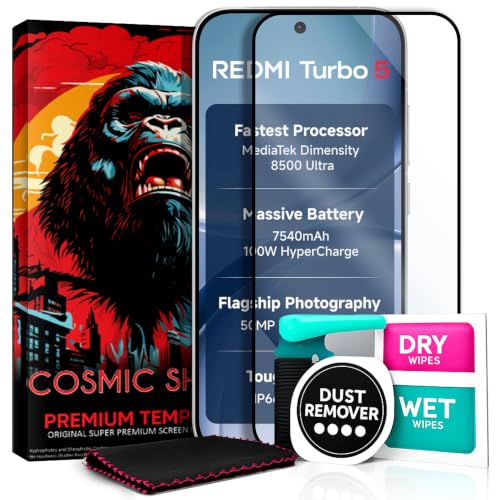 Cosmic Shield Military-Grade Gorilla Tempered Glass Screen Protector for Redmi Turbo 5 (Anti-reflection Technology) Full Screen Coverage, Scratch & Shockproof with Easy Installation Kit