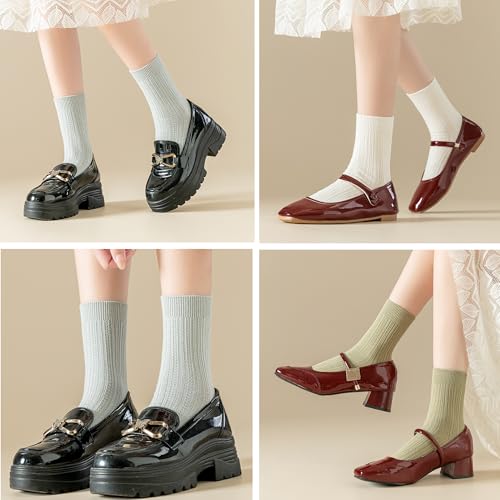 Image of Womens Cotton Crew Socks Cute Thin Soft Comfort Breathable Lightweight Dress Socks Above Ankle Crew Socks Casual for Girls 5Pack