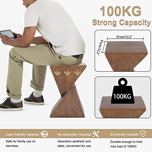 Weight Concrete Patio Side Table: Geometric End Tables For Living Room Decor - Outdoor Hand Drawn Square Accent Table - Wood Colored Small Coffee Table #TOP5