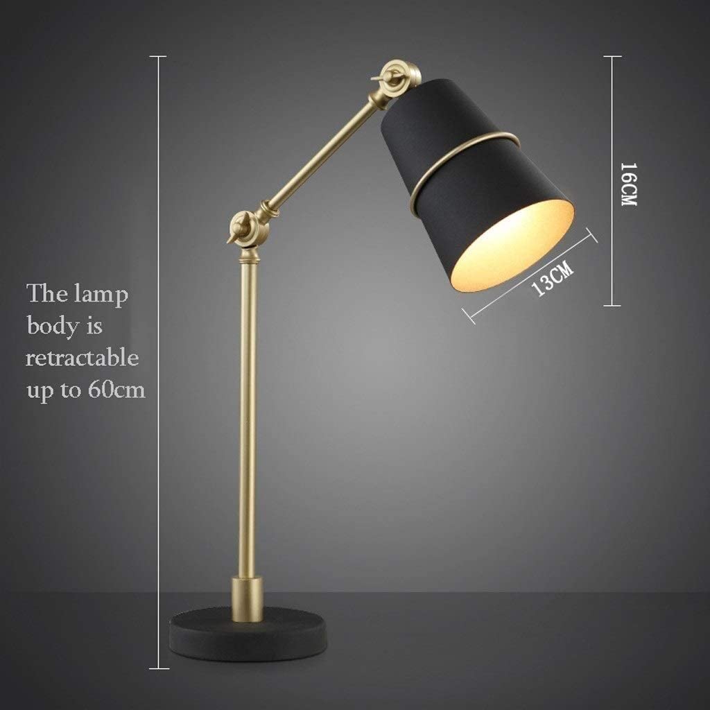 Lampe Bureau Lampe de Bureau Lampe de Lecture LED Métal Lampe De Bureau Lampe De Table Chambre Lampe De Chevet Salon Bureau Étude Bureau Liseuse E27 Lampes De Bureau Lampe de Travail (Color : Black)