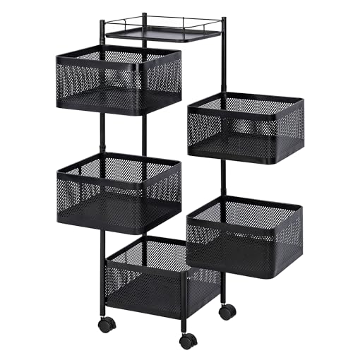 Miniatura 8 de Carro Auxiliar Metálico Con Ruedas Y Cestas Plegables Ahorra Espacio Carrito Cocina Verdulero Frutero Estantería Organizador De Metal Gran Capacidad Y Bandeja Superior Estante Cocina