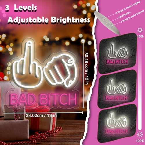 Image of Bad Bitch Fuck Off Neon Sign Wall Decorated for Beer Bar Pub Men Cave Teens Bedroom Room Gaming Room,LED Dimmable USB Light for Christmas Birthday Party