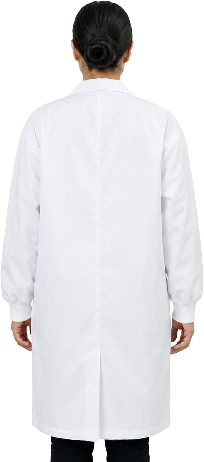 EISCO Adult Medium Professional Grade Poly-Cotton Lab Coat with Ribbed Cuffs – Durable Snap Front Laboratory Coat, 3 Pockets, Machine Washable, White