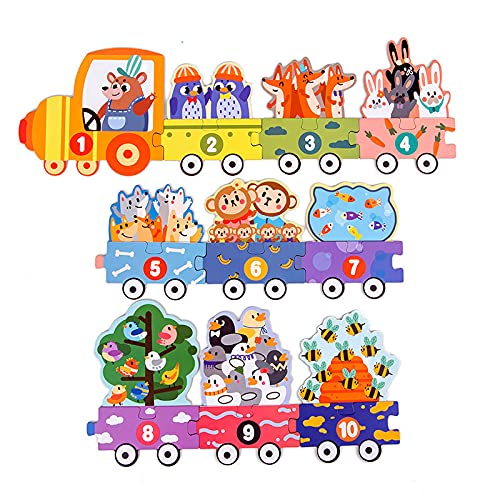 Munchkin Land Digital Train Wooden Puzzle Toy for Learning Numbers 1 to 10 - Multi Colour