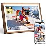 FRAMEO Digitaler Bilderrahmen aus Holz, 10,1 Zoll mit 32 GB Speicher, HD-Touchscreen, automatische Drehung, Diashow, einfache Installation