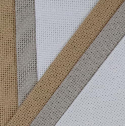 Image of KCS 4 /6 pc of 12 inch x 18 inch(30cmx45cm) 16 Count Cotton Aida Cloth Cross Stitch Fabric (6 pc,Khaki+Pearl Grey+White)