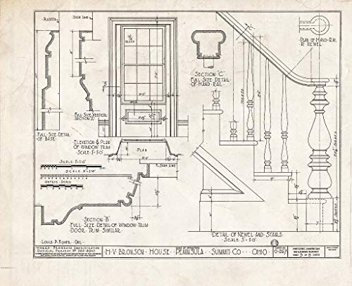 Historic Pictoric : Blueprint HABS Ohio,77-Pen,1- (Sheet 5 of 5) - H. V. Bronson House, Route 303, Peninsula, Summit County, OH 14in x 11in