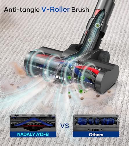 Image of NADALY Cordless Vacuum Cleaner for Home, 500W 40KPA Stick Vacuum Cordless with 45Mins Runtime, Anti-Tangle, Lightweight, 1.5L Dust Cup, 8-in-1 Rechargeable Vacuum for Hardwood Floor Carpet Pet Hair