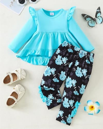Image of Weebaby Baby Girl Clothes Infant Toddler Girl Clothing Ruffle Shirt High Low Top Floral Allover Pant Little Girls Clothes