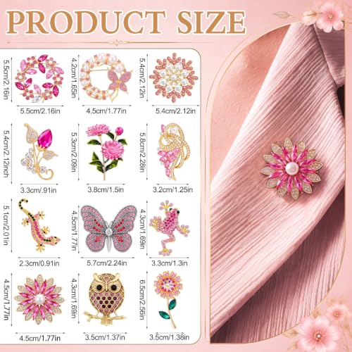 Image of Junkin 12 Pcs Women Brooches Bulk Vintage Rhinestone Pin Set