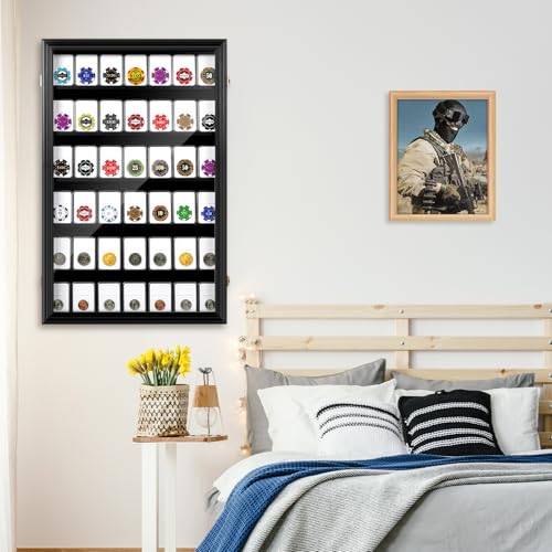 Image of Silipull Lighter Display Case Wall Mount Display Case for Lighter Detachable Wooden Cabinet W /98% UV Acrylic Door Lockable Spoon Storage Box Collection(Black Finish,42 Coin Slab,Coin Slab)