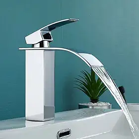 Torneira Para Banheiro Monocomando Baixa Quadrada Cascata Prata Aço Inoxidável