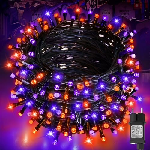 cshare Halloween Decorazioni Luci, 20M 200LED Catena Luminosa Decorative Arancioni e Viola Alimentate a Corrente con Timer & Impermeabili, Decorazioni Spettrali di Halloween da Esterno ed Interno