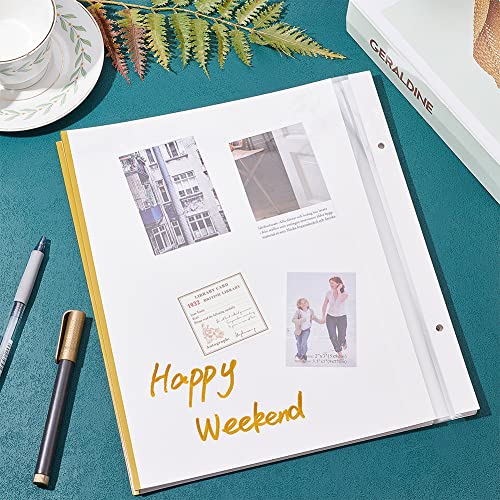AHANDMAKER 10 Sheets Self Adhesive Refill Pages, 12.4x10.5 Photo Album Self-Stick Inner Page 2 Hole Scrapbook Expansion Page Refill Protectors for Archival Photo Album Wedding Birthday Gift, White