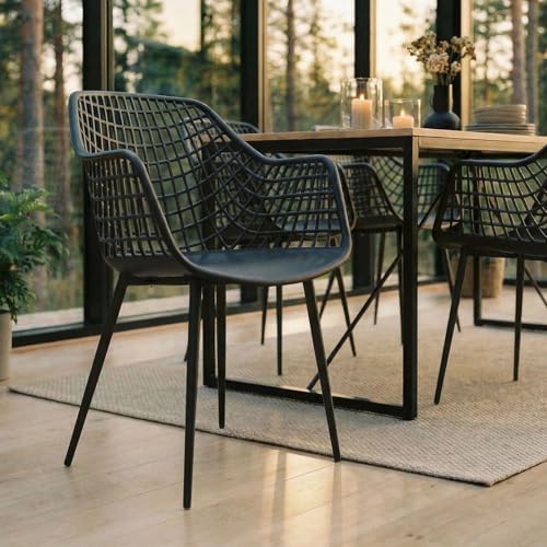 IDIMEX Gartenstuhl Lucia im 4er Set, Bequeme Essstühle aus Kunststoff in schwarz, praktischer Stuhl mit Armlehne