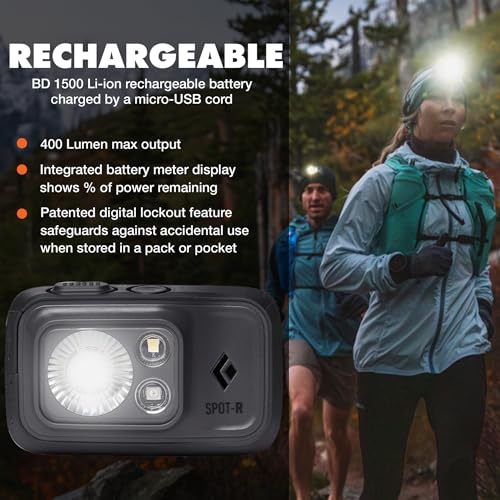 BLACK DIAMOND Spot 400-R Rechargeable Headlamp | 400 Lumens, Dimmable | Micro-USB Charging | Waterproof & Compact | Camping, Hiking, Running | Graphite view 3
