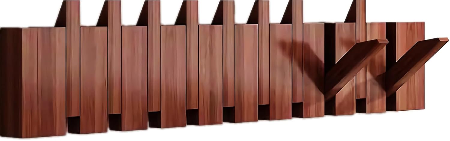 Tlongxia?Walnut-10 Hooks Wall Mounted Coat RackHooks Piano Key Hangers Natural Solid Wood Hangers Non-Woven Fabric Clothes Hangers for Closet, Kitchen, Bedroom, Bathroom, Entryway 10 Hooks walnut