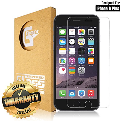 iPhone 6 Plus Screen Protector by G-Armor - Ultra Clear Scratch Proof Tempered Glass Screen Protector for Apple iPhone 6 Plus