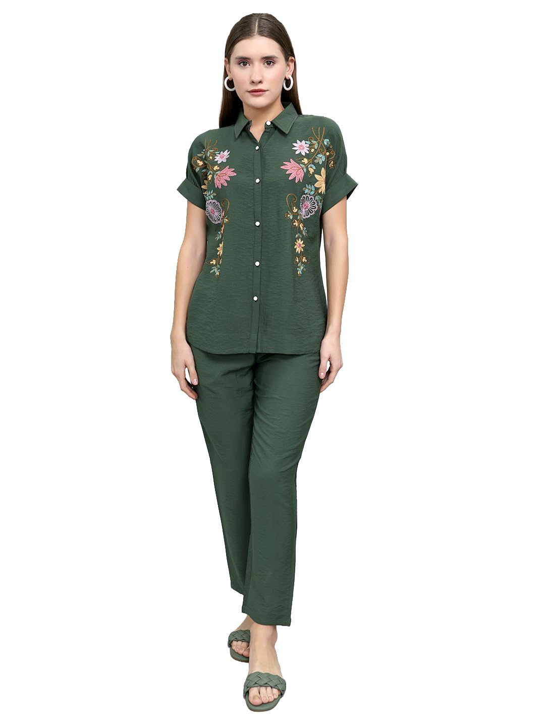 Women'S Regular Fit Embroidered Coordinate Set | Stylish Two Piece Outfit For Ladies | Elegant Western Co-Ord Dress (Pack Of 1)-image-23