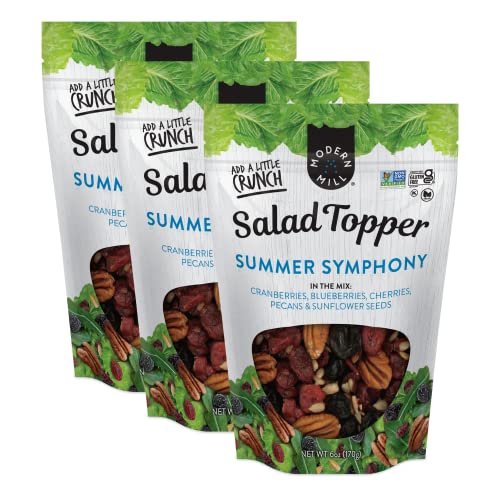 Image of Modern Mill Summer Symphony Mixed Salad Topper By Gourmet Nut - Dried Cranberries,Blueberries,Pecans,Cherries & Sunflower Seeds - Gluten Free,Kosher,Dried Fruit & Nuts Snack -6oz Resealable Bag (3 Pk)