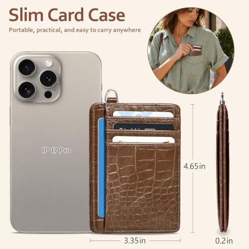 Image of Coco Rossi Crocodile Wallet Women Slim Credit Card Holder with Keychain