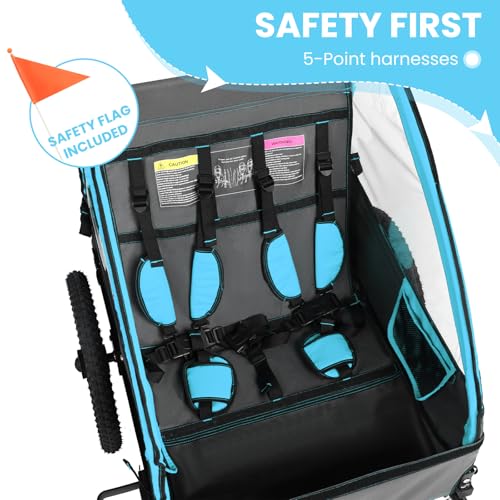 Image of Sepnine Kids Bike Trailer, Suitable for 1 to 2 Kids, 12+ Months, Quick Attach to Bike, Foldable, with 5-Point Harness and Storage Bags