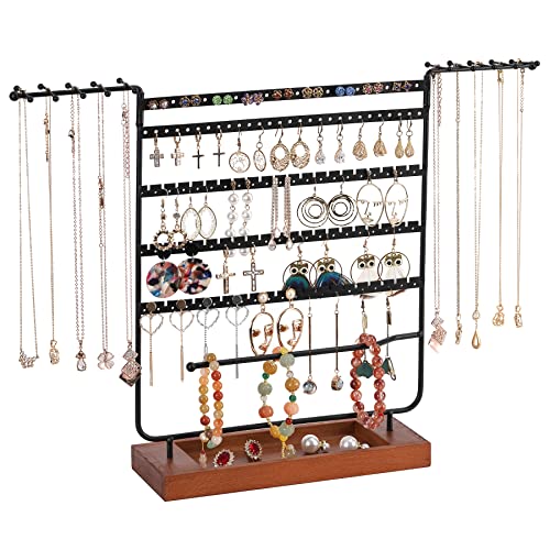 Schmuckhalter, 6 Etagen, Holz, Ohrring-Organizer, Ohrring-Ausstellungsständer mit Schmuck-Organizerith-Tablett für Ohrringe, Halsketten, Armbänder und Uhren Cover
