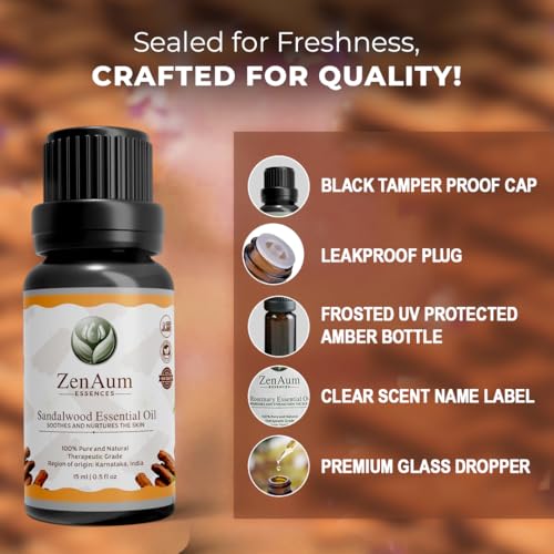 Image of 100% Pure Sandalwood Essential Oil | Deep Hydration & Relaxation | Skin Glow, Meditation & Aromatherapy | FDA Approved | GMP, IFRA, ISO Certified - 15ml - Pack of 2