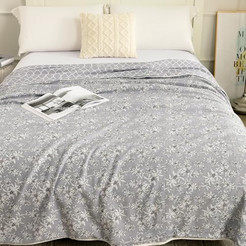 Image of Story@Home Dohar Double Bed Cotton | 150GSM 225 x240 cm Quilt AC Blanket for Summer | AC Comforter Double Bed | Grey & White Floral & Abstract Reversible Design Duvet | All-Season Blanket