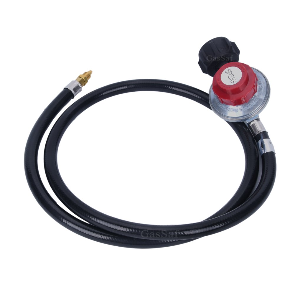 gassaf alta presión propano regulador ajustable 0 – 5psi conector con CSA Certificado 4 pies GLP manguera para Turquía freidora, al aire libre quemador de cocina, y más | Manguera de GLP para freidora de pavo, cocina al aire libre, quemador y más, certifi