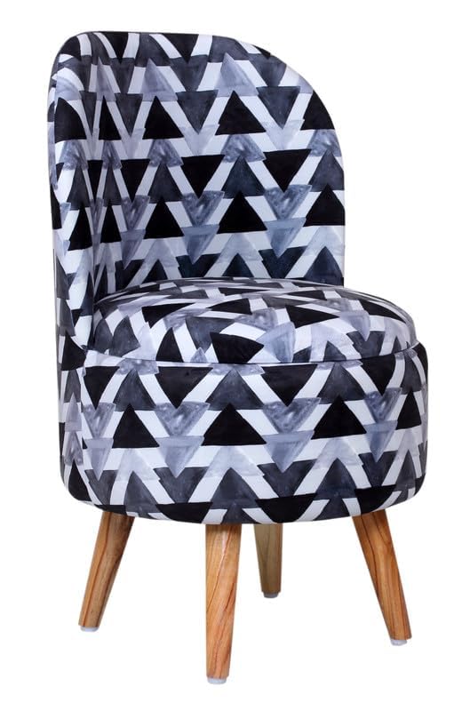 Image of Ottoman for Living Room, Velvet Round Foot Rest Stool, Wooden Legs Chair for Sitting, Ottoman for Bedroom & Makeup Room Decor | Chair (18 inchx18 inchx32 inch), Puffy (16 inchx16 inchx17 inch) | Black Triangle