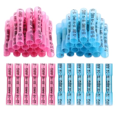 200/150/100PCS Red & Blue Heat Shrink Butt Wire Crimp Connector Inasulated Crimping Terminals 22-14AWG(150PCS)