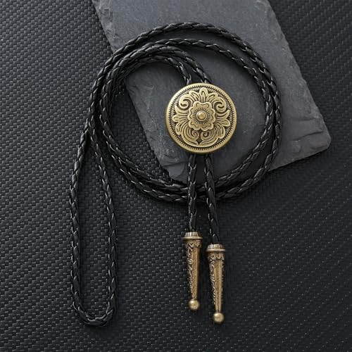Image of GelConnie Native American Bolo Tie Rodeo Cowboy Leather Necktie Western Necklace Costume Accessories for Men,Women