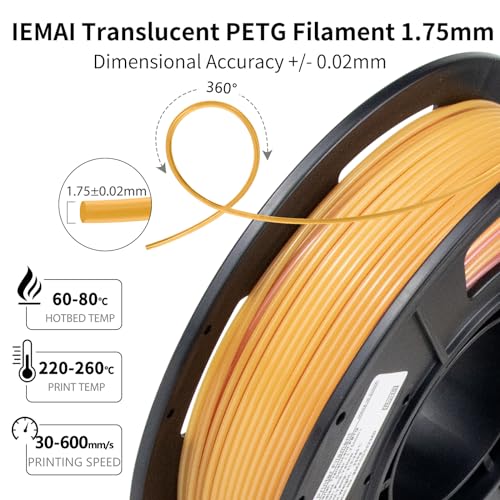 Image of IEMAI PETG Filament 1.75mm Bundle, Translucent Multicolor Gradient 3D Printer Filament Up to 600mm /s Rapid Printing, 250gx 4 Spools for Lampshade, Artistic Creations & Home Decor