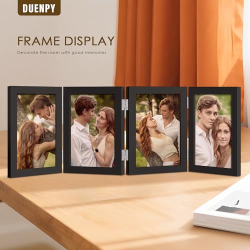 Image of DUENPY 4 Folding 5x7 Accordion Wood Frame Plexiglass Black | Constructed With Engineered Wood And Plexiglass, Elegant Ornament For Desktop Photo Display
