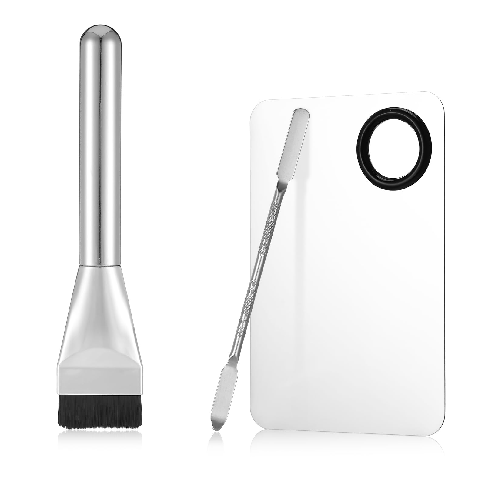 JJUNW Set di 3 tavolozze per make-up in acciaio inox, con spatola e pennello per fondotinta, tavolozza di miscelazione cosmetica per fondotinta