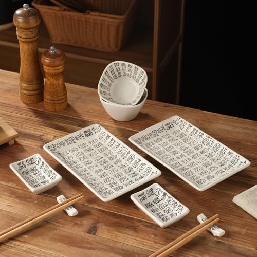 Image of 8 pcs Japanese Sushi Plate Sets Serving Platters and Trays for Entertaining Sushi Dishes Set Plates Sushi Plates Traditional Cuisine Dinnerware Sets with Chopsticks Hundred Blessings