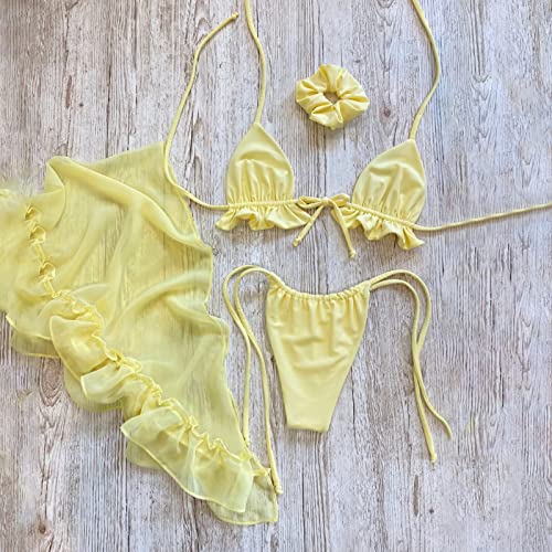 Bikini mujer de tejido suave premium con corte halter triangular liso 4