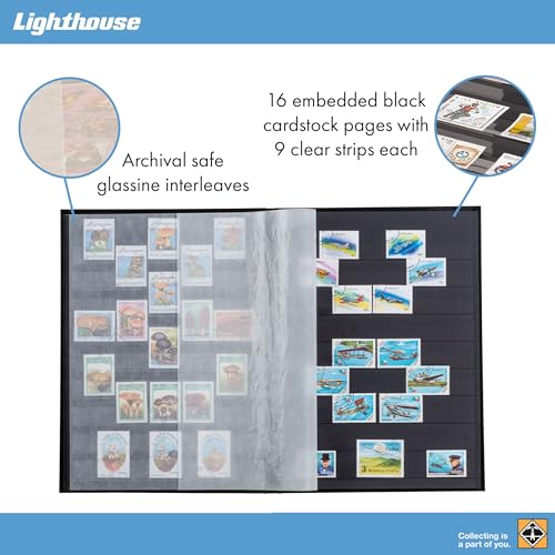 Álbum para sellos LIGHTHOUSE – 'BASIC' de tapa dura, 16 páginas negras de cartulina 9"x12" (A4) con tiras transparentes – Azul miniatura 3