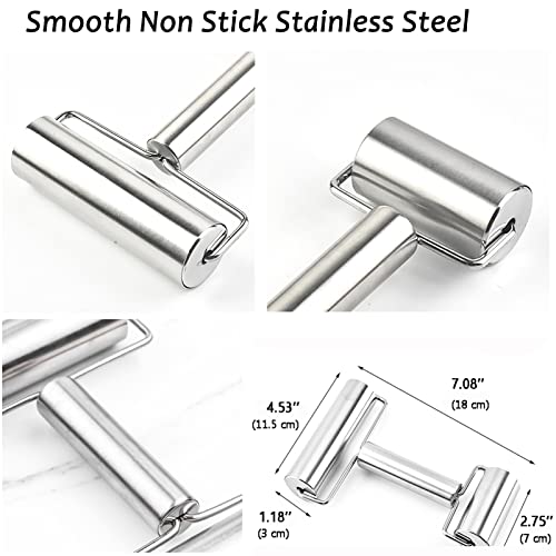 Pastry Pizza Roller, Smooth Non Stick Stainless Steel Rolling Pin Time-Saver Pizza Dough Roller for Home Kitchen Baking Cooking, H Shape Rolling Pins by Generic - Image 3