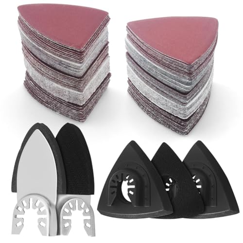 Generchin Kit Almohadillas Lijado para Herramientas Oscilantes 135 Piezas, Almohadillas Lijado Triangulares, Papel Lija Triangular, Almohadillas Lijado para Dedos, Papel Lija para Dedos