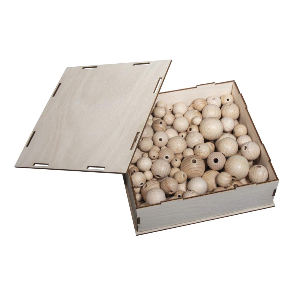 Rayher 63505000 Box 222 Palline Legno Grezze, 8 Misure (10-30 Mm) Per Fai Da Te E Pirografia