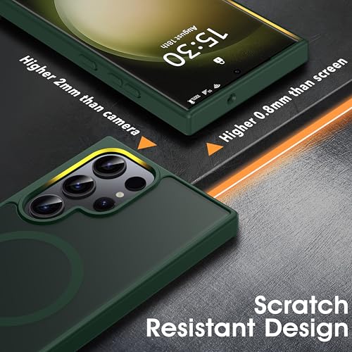 Image of Oterkin Magnetic for Samsung Galaxy S23 Ultra Case Matte, S23 Ultra Phone Case Compatible with MagSafe Frosted Translucent Shockproof Anti-Scratch Slim Fit Case Military Grade Protection (Dark Green)
