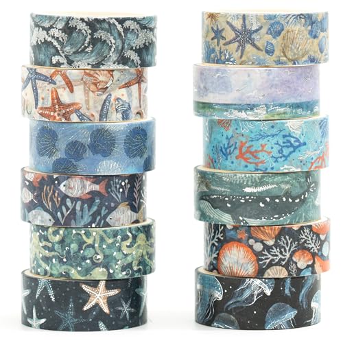 Songdao 12 rouleaux Washi Tape Set, Ruban Adhésif Décoratif Œuvre d’art inspirée Feuille d’or et d’argent Masking Tapes pour Arts, Bullet Journal,...