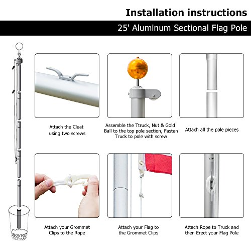 Vingli Upgraded 25Ft Sectional Aluminum Flagpole thumb #5