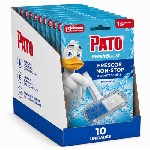 Pato Fresh Boost Colgador WC Marine Wave, Limpia, Refresca y Perfuma el Inodoro, Frescor Intenso, Pack 10 Colgadores
