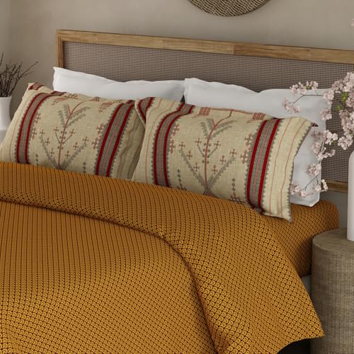 Image of BOUTIQUE LIVING Heritage Walk 100% Egyptian Cotton 200 TC Yellow Ethnic Print King Bedsheet with 2 Pillow Covers