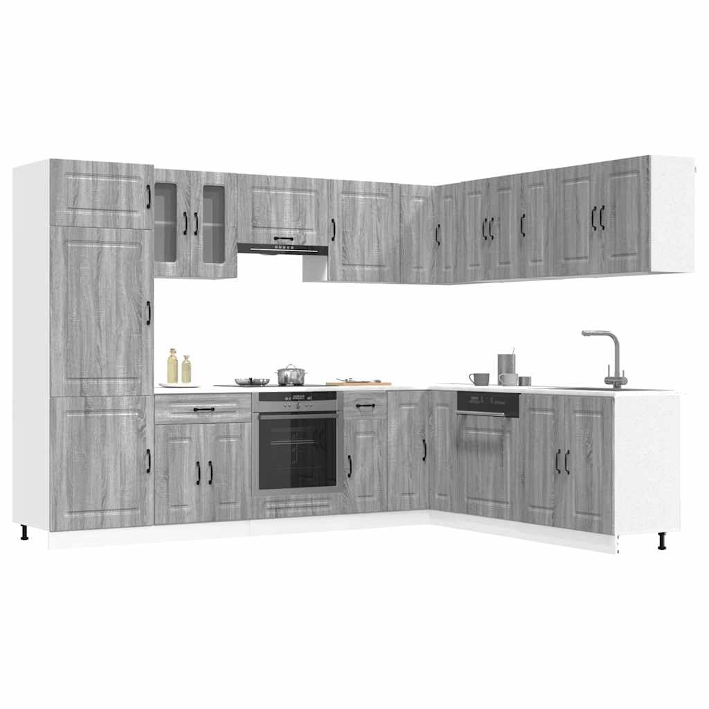 Set Mobili Cucina 14 Pezzi Kalmar Grigio Sonoma in Truciolato